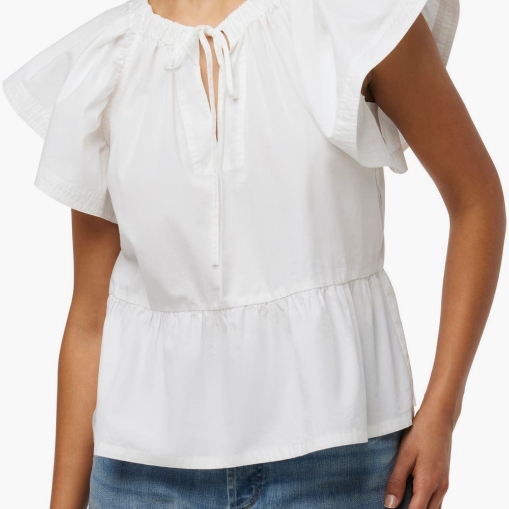 Joe's Jeans White Blouse with Puff Sleeves and Tie Front Size Small